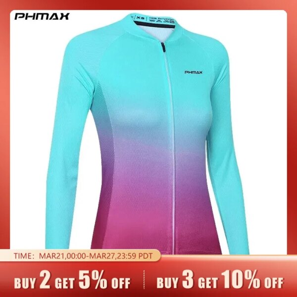 PHMAX-Camiseta de ciclismo para mujer, camisetas de manga larga para bicicleta de montaña, MTB con bolsillos con cremalleras, ropa transpirable para primavera