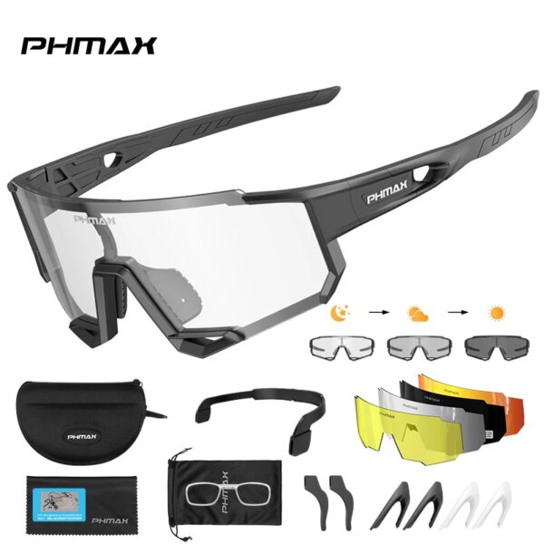 PHMAX-gafas de ciclismo para hombre, lentes fotocromáticas con montura TR90 MTB, 3 lentes, polarizadas, Unisex