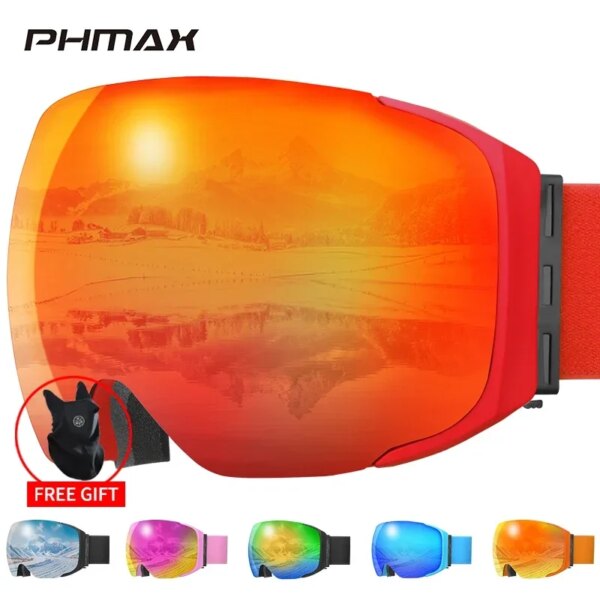 Gafas de esquí PHMAX UV400, gafas antiniebla, lentes magnéticos para mujeres y hombres, deportes al aire libre, Snowboard de montaña, gafas de nieve grandes con máscara