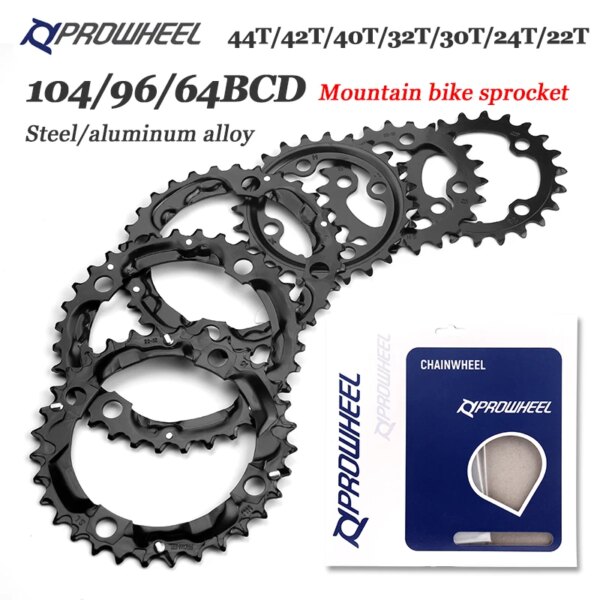 PROWHEEL plato redondo 64/96/104BCD rueda dentada de bicicleta de montaña 22T 24T 30T 32T 40T 42T 44T piñón de acero/parte de placa dentada de aleación