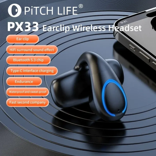 PX33, Earclip Auriculares inalámbricos con Bluetooth OWS Touch Light Mini tapones para los oídos de alta calidad Anti sudor Sonido HD auriculares estéreo universales