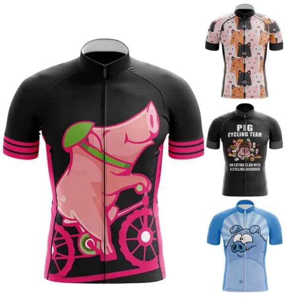 Pig Cycling 2023 hombres verano ciclismo Jersey de secado rápido de manga corta camiseta para bicicleta de montaña transpirable bicicleta de carretera ciclismo camisa