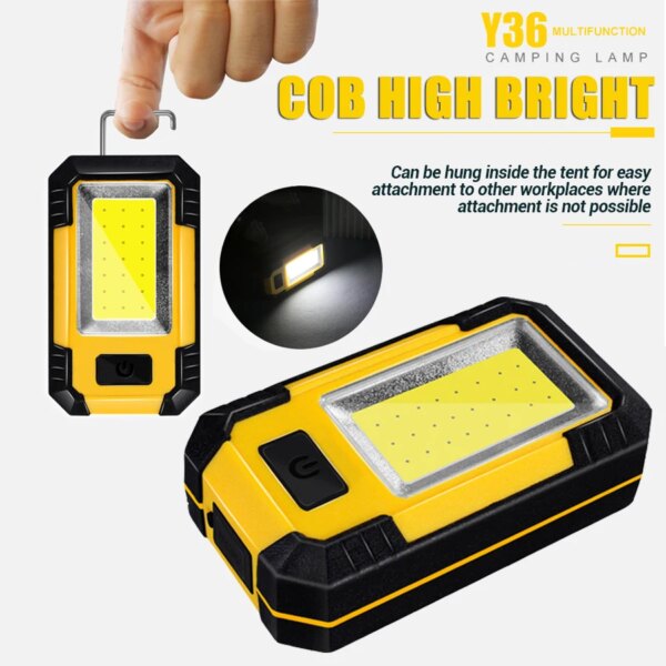 Luz de trabajo portátil COB linterna de alto brillo 3 modos de iluminación exterior impermeable Camping pesca herramienta multifuncional antorcha