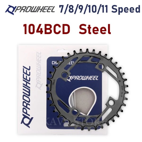 Prowheel-plato de bicicleta de montaña 104BCD, rueda dentada de acero 32T 34T 36T 38T 40T, corona de bicicleta de montaña, piñón redondo ancho y estrecho