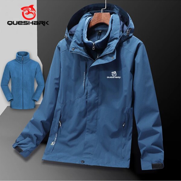 QUESHARK hombres 3 en 1 Conjunto polar térmico impermeable a prueba de viento Softshell ciclismo chaqueta bicicleta Otoño Invierno rompevientos abrigo