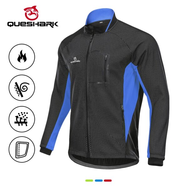 QUESHARK hombres polar invierno térmico manga larga ciclismo chaqueta a prueba de viento impermeable MTB bicicleta de carretera cortavientos bicicleta Jersey