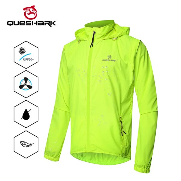 QUESHARK-Chaqueta reflectante impermeable para ciclismo para hombre, cortavientos de manga larga para ciclismo de montaña, chaleco sin mangas, Jersey