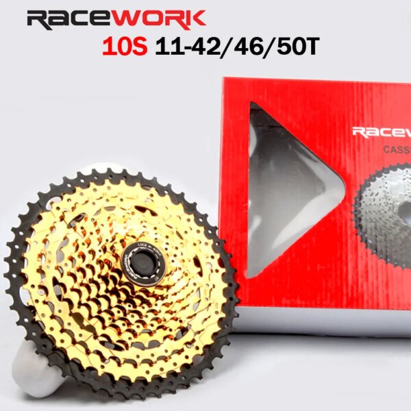 RACEWORK-Cassette dorado de 10 velocidades para bicicleta de montaña, piñón libre para estructura Shimano HG, 42T, 46T, 50T, piezas de ciclismo