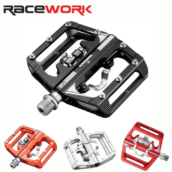 RACEWORK MTB-Juego de Pedales automáticos, Clip lateral único, compacto, doble función, medidor de potencia, plataforma de pedales, pedales de bicicleta de montaña