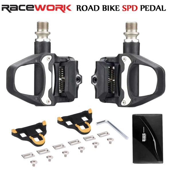 RACEWORK Pedal de bicicleta de carretera Pedales de bloqueo de bicicleta de nailon Tacos de rodamiento de ciclismo Pedal automático para sistema SPD SL con placa de bloqueo