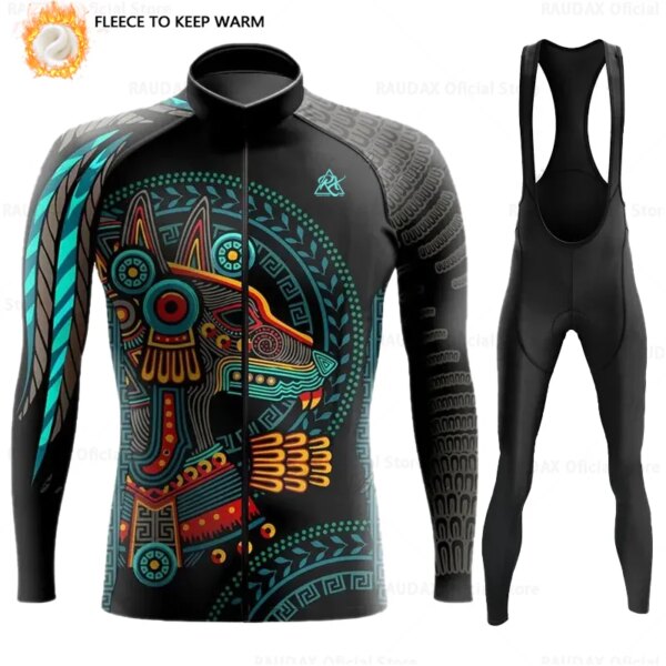 RAUDAX-Conjunto de camisetas de ciclismo de manga larga para hombre, ropa térmica de lana para ciclismo, chaquetas cálidas para ciclismo de montaña