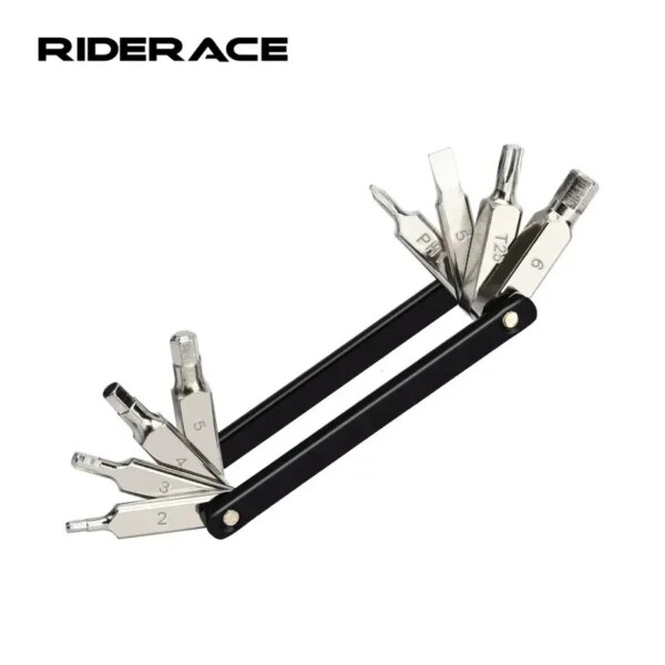 RIDERACE-Herramienta de bicicleta con función 8 en 1, llave de radios hexagonal de acero CR-V portátil, destornillador para motocicleta, herramienta de reparación de bicicletas múltiples