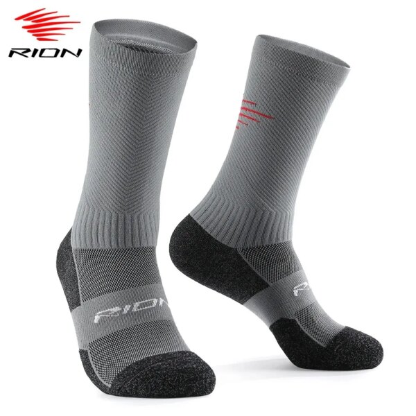 RION-Calcetines de ciclismo para hombre, media pantorrilla para bicicleta de montaña, senderismo, correr, baloncesto, ropa para pies, rizo absorbente de humedad