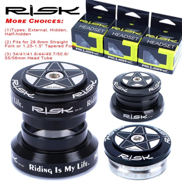 RISK MTB auriculares para bicicleta de carretera 44mm 34/41/41,8/49,7/50,6/55/56mm para bicicleta 28,6mm 1 1/8 recto 1,25-1,5 \