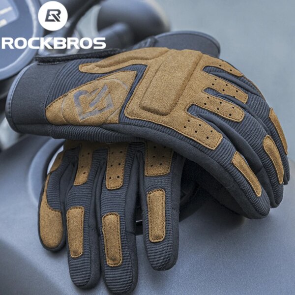 Guantes de bicicleta ROCKBROS para hombre y mujer, guantes de motocicleta con pantalla táctil, guantes a prueba de viento para primavera y otoño, guantes de Ciclismo de dedo completo para MTB