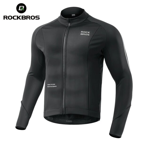 ROCKBROS-Chaquetas de ciclismo para hombre, ropa deportiva cálida de lana a prueba de viento, Tops de invierno y otoño, chaquetas de manga larga para ciclismo de montaña y carretera