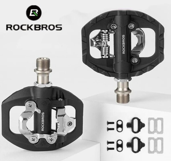 ROCKBROS-Pedal de bloqueo de bicicleta 2 en 1, bloqueo antideslizante, Pedal de nailon, pedales de bicicleta de montaña, plataforma de tacos planos, accesorios de bicicleta Shimano SPD