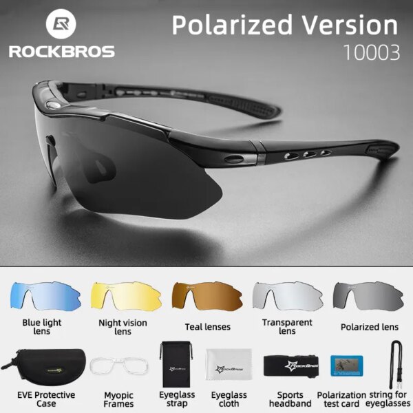 ROCKBROS-gafas polarizadas para ciclismo, gafas fotocromáticas para deportes al aire libre, gafas para PC MTB, gafas con lentes 5/3, accesorio para bicicleta