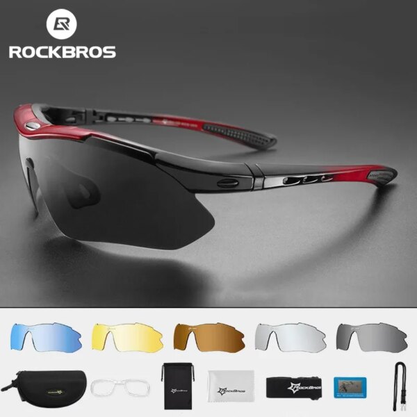 ROCKBROS-gafas polarizadas para ciclismo, gafas de sol para deportes al aire libre, gafas para bicicleta de montaña, montura para miopía, 5 lentes de luz