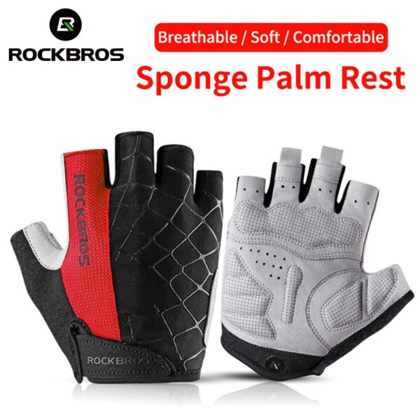 ROCKBROS-guantes cortos para bicicleta, transpirables, a prueba de golpes, para ciclismo de montaña y carretera, de medio dedo, para deportes de verano