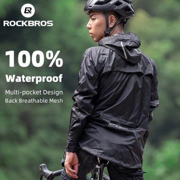 ROCKBROS impermeable ciclismo lluvia abrigo hombres transpirable a prueba de viento reflectante con capucha impermeable deporte al aire libre chaqueta cortavientos