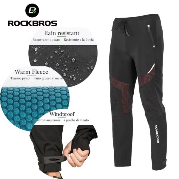 ROCKBROS-pantalones de ciclismo de invierno para hombre, pantalones reflectantes deportivos de lana, pantalones térmicos para mantener el calor, ropa para correr