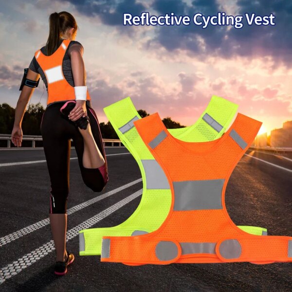 Chaleco reflectante para ciclismo, cintura ajustable, patrón de flechas, bicicleta, correr de noche, correr, chaleco protector de seguridad para hombres y mujeres