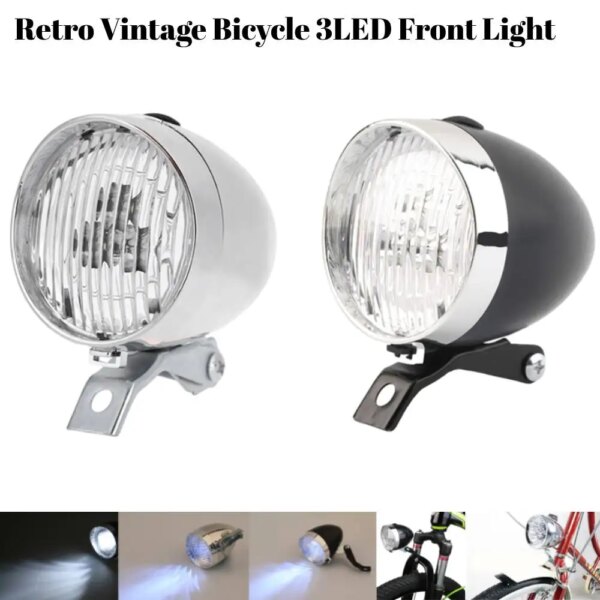 Luz delantera Retro Vintage para bicicleta, faro delantero de 3LED, luz nocturna de advertencia de seguridad, carcasa de plástico, luz clásica para bicicleta