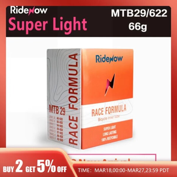 Ridenow-tubo interior ultraligero para bicicleta de montaña, válvula de tubo para bicicleta de montaña de 29/26/27, 5 pulgadas, longitud francesa de 45Mm