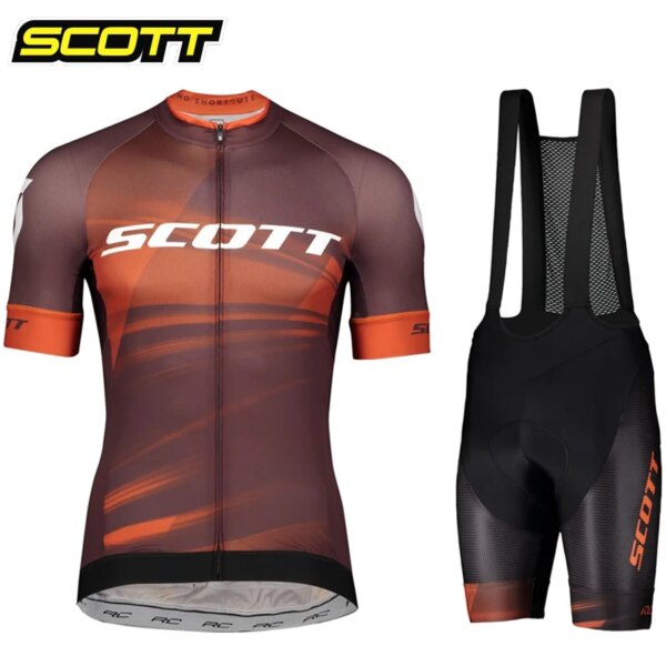 SCOTT 2023, conjuntos de Jersey de manga corta para Hombre, Ropa de Ciclismo para Hombre, Ropa de Ciclismo de verano, pantalones cortos con pechera para triatlón, traje, uniforme para bicicleta