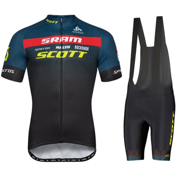 SCOTT-ropa de ciclismo para hombre, conjunto de Jersey de ciclismo de manga corta, camisetas para bicicleta de carretera, pantalones cortos con pechera 19D, verano 2023