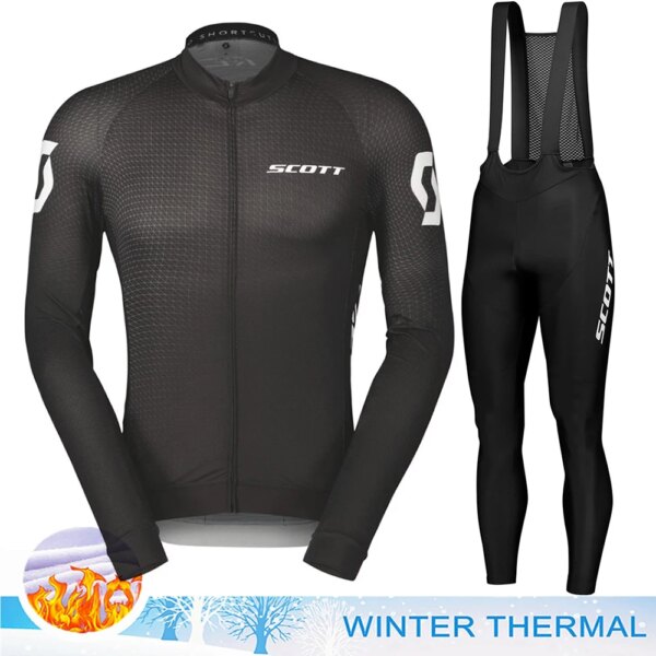 SCOTT-traje de ciclismo para hombre, pantalones de Gel para bicicleta, Jersey de invierno, ropa térmica para hombre, conjunto de forro polar para bicicleta de montaña 2024