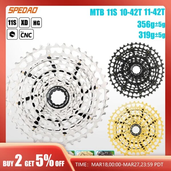 SPEDAO-Cassette de bicicleta de 10-42T, 11-12, 11 velocidades, 11v, piñón libre para bicicleta de montaña, 11S, piñón de montaña XD HG C, accesorios para ciclismo