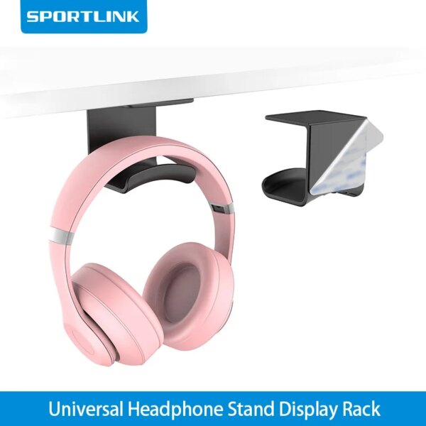 SPORLTINK Soporte para auriculares Gancho debajo del escritorio Adhesivo fuerte Soporte para auriculares para juegos Colgador Soporte de montaje en pared Estante de exhibición Negro