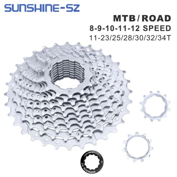 SUNSHINE-Cassette para bicicleta de carretera, rueda libre de 8, 9, 10, 11 y 12 velocidades, 11-23T/25T/28T/30T/32T/34T, piñón de bicicleta de montaña para SHIMANO