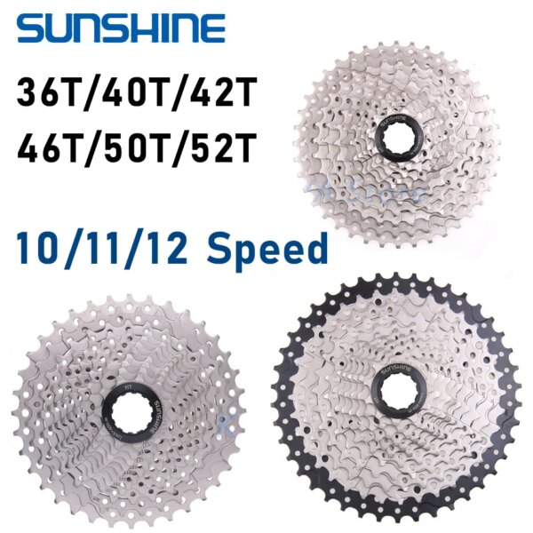 SUNSHINE-SZ Cassette de bicicleta de montaña 10 11 12 velocidades MTB K7 40T 42T 46T 50T 52T rueda libre de bicicleta para Shimano M4100 M5100 M6100