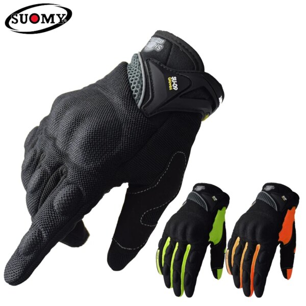 SUOMY Guantes de Moto de Carreras con Dedos Completos y Transpirables, Guantes portátiles Antideslizantes decorados con Estilo de Calidad, Talla Grande XXL, Negro