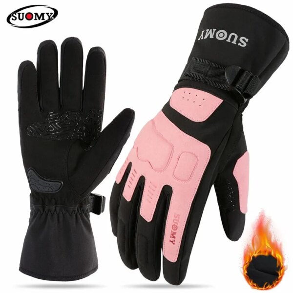 Guantes SUOMY Lady Pink para motocicleta, Guantes impermeables para mujer, Guantes de invierno para montar en moto, Guantes a prueba de viento para pantalla táctil, Guantes de Motocross