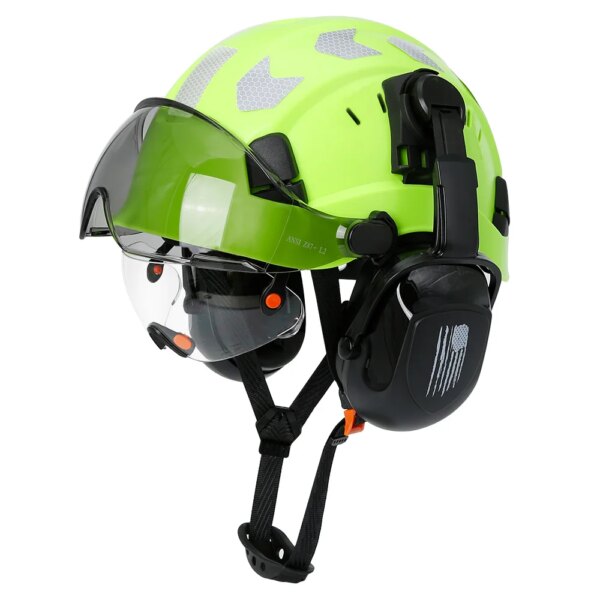 Casco de seguridad con viseras, gafas integradas, orejeras, pegatinas de reducción de ruido para ingeniero, gorro duro ABS, gorro de trabajo Industrial ANSI