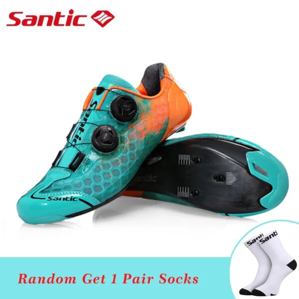 Santic-zapatos de ciclismo de fibra de carbono para hombre, calzado de competición profesional con autosujeción, ultraligeros, para equipo de carreras profesional