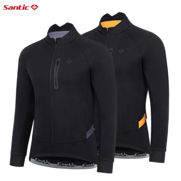 Santic Chaquetas de ciclismo para hombre de felpa a prueba de viento cálidas chaquetas de ciclismo de invierno a prueba de viento reflectantes