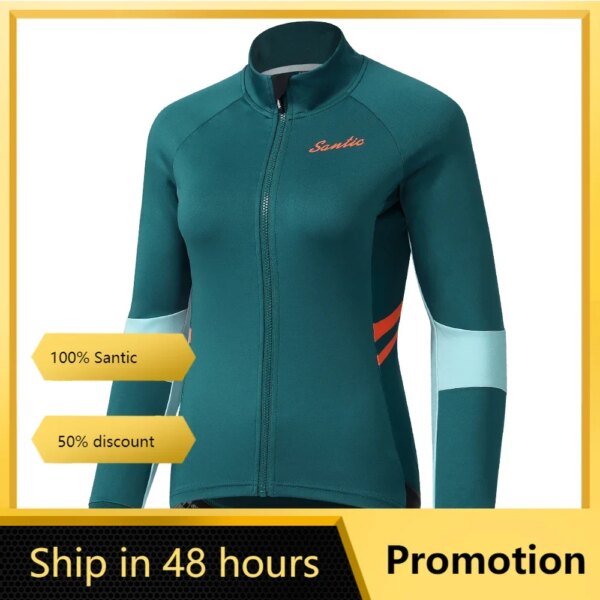 Santic Chaquetas de ciclismo para mujer, chaquetas de invierno a prueba de viento, ropa térmica reflectante de forro polar