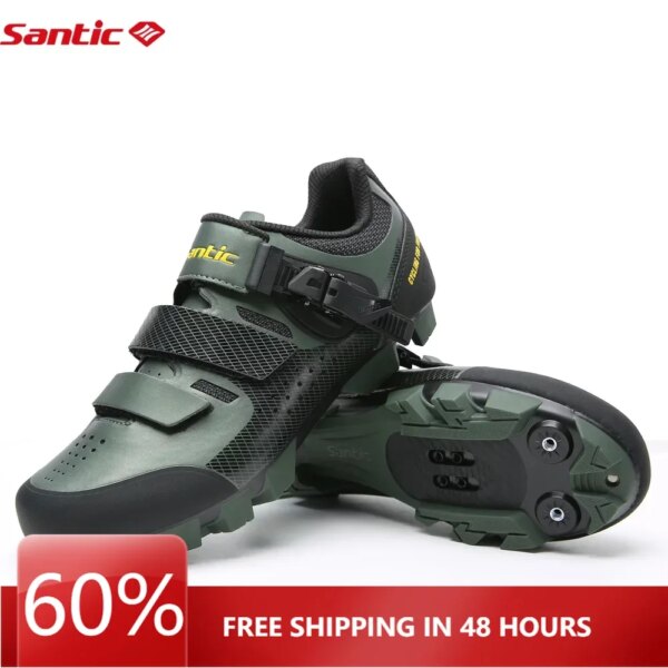 Santic-zapatos de ciclismo para bicicleta, calzado con cierre de montaña, parte inferior de nailon, Compatible con SPD