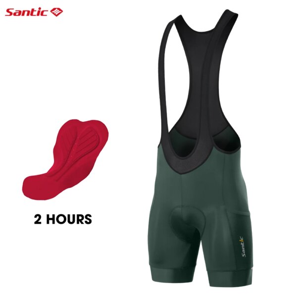 Santic-pantalones cortos con pechera para ciclismo para hombre, con relleno 4D, parte inferior para ciclismo, pantalones cortos acolchados de larga distancia para MTB, medias ajustadas