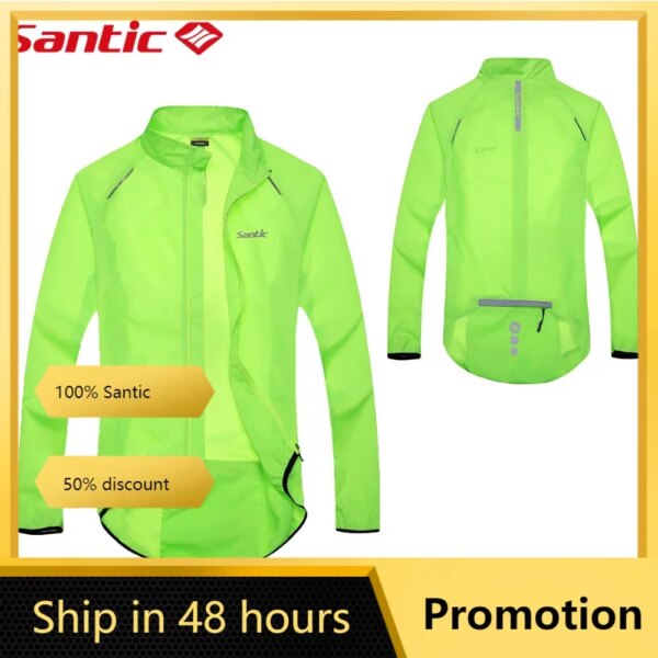 Santic-Chaquetas de ciclismo para hombre, abrigo de piel a prueba de viento, protección solar, antisalpicaduras, impermeable UPF30+ M5C07015V