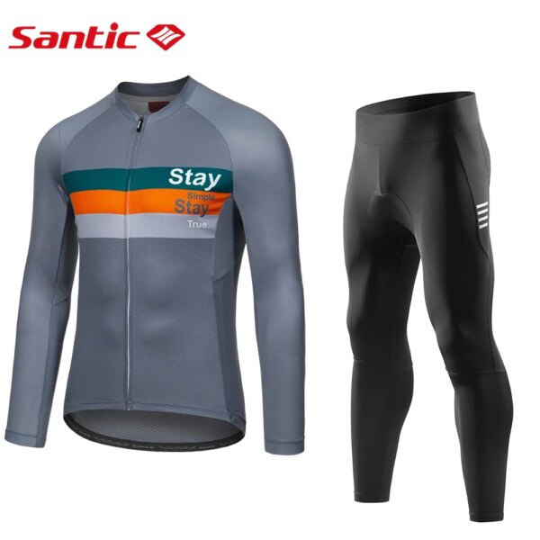 Santic-Conjuntos de ciclismo para hombre, ropa deportiva, Jersey de manga larga, pantalones largos, conjunto de ropa para bicicleta de montaña MTB, conjuntos de Jersey