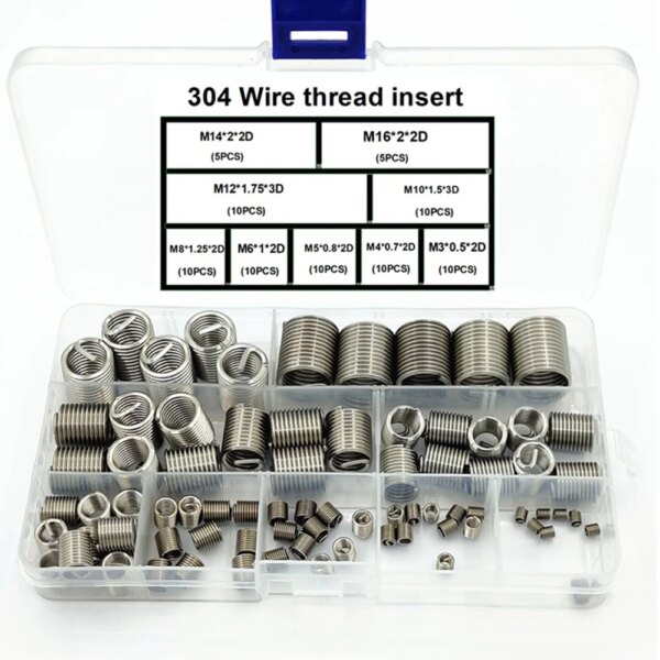 Kit surtido de manguitos de tornillo, 80 Uds., rosca de sujeción roscada de acero inoxidable 304, M3-M16, piezas de herramientas de reparación de tornillos de Hardware 2D