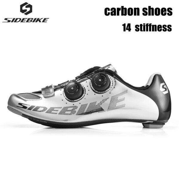 Zapatos de ciclismo Sidebike de carbono, zapatos de bicicleta de carretera, zapatos con tacos ultraligeros, zapatillas de deporte para hombre, zapatos con bloqueo automático en la parte superior del cordón