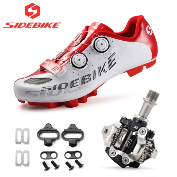 Sidebike-zapatos de ciclismo para hombre, suela de nailon, transpirables, con autosujeción, zapatillas para bicicleta de montaña, color blanco y negro