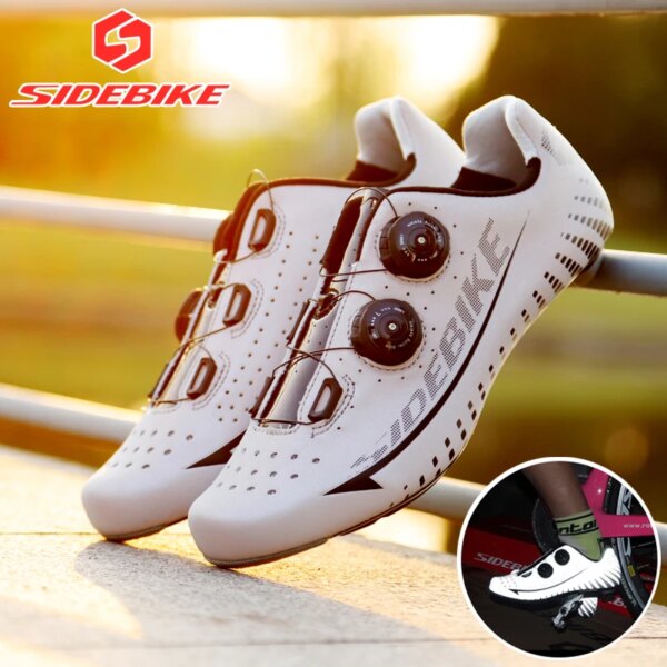 Zapatos de suela de carbono Sidebike, zapatos de ciclismo de carretera con autosujeción ligeros de carbono profesionales superiores reflectantes 3M